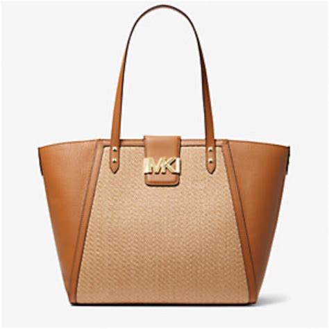 michael kors kallie tote|Karlie Large Straw and Pebbled Leather Tote Bag .